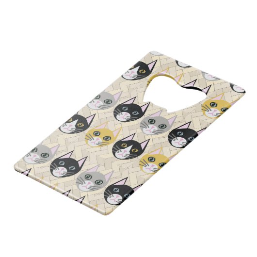 Katzen Herringbone Beige Geldbeutel Flaschenöffner (Vorderseite Schrägansicht)