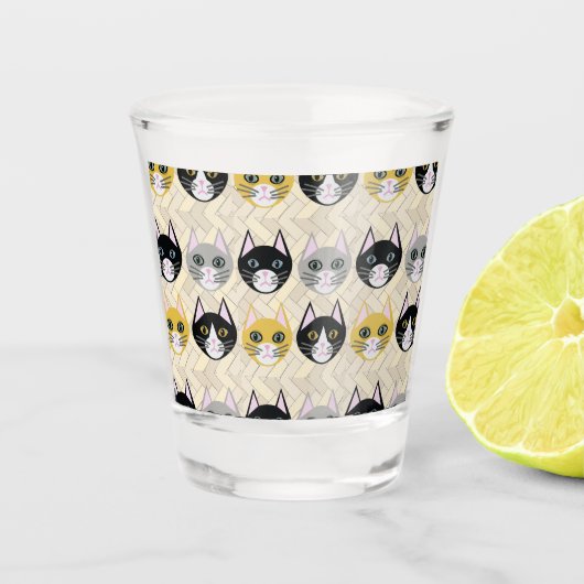Katzen Herringbone Beige Schnapsglas (Vorderseite)