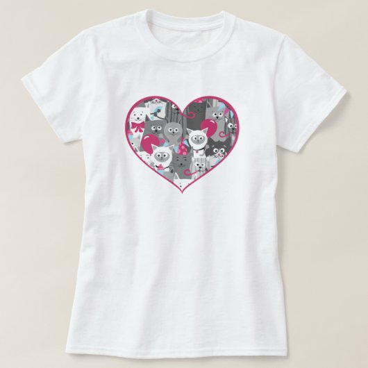Katzen Herz Liebe T - Shirt (Design vorne)