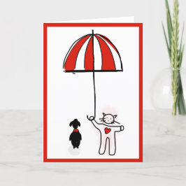 Katzen Herz & Schirm Lieben Doggy Valentinstag Dankeskarte