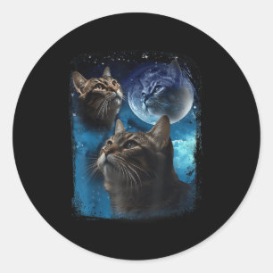 Katzen heulen bei Mond Funny Vintage Drei Katzen h Runder Aufkleber