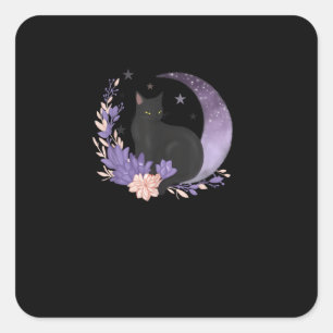 Katzen-Hexe-Mond-Blumen-Pastell-Goth-Goblincore Quadratischer Aufkleber