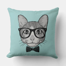 Katzen-Hipster mit Polka-Punkt-Bogen-Krawatte Kissen