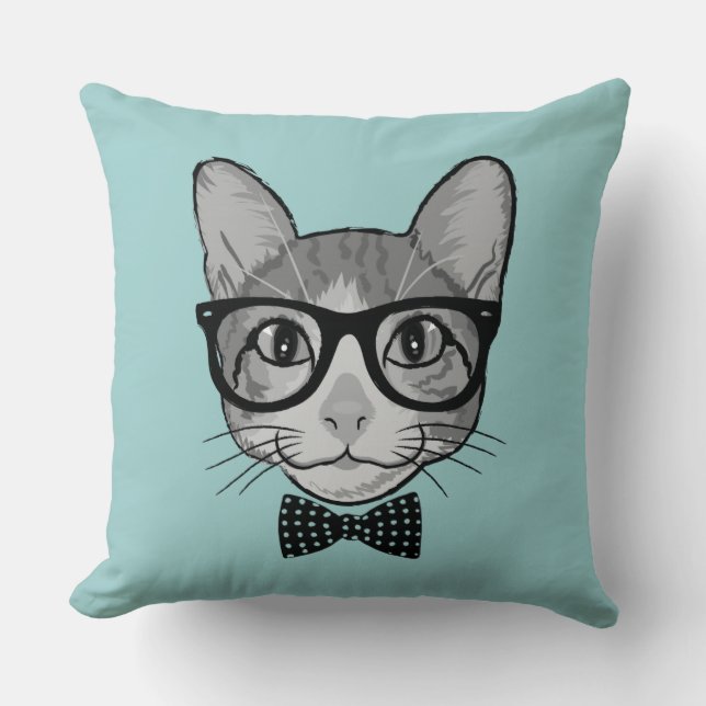Katzen-Hipster mit Polka-Punkt-Bogen-Krawatte Kissen (Vorderseite)