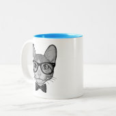 Katzen-Hipster mit Polka-Punkt-Bogen-Krawatte Zweifarbige Tasse (Vorderseite Links)