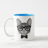 Katzen-Hipster mit Polka-Punkt-Bogen-Krawatte Zweifarbige Tasse (Links)