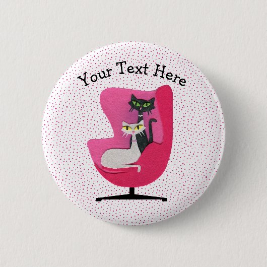 Katzen Hübsche Augen Mitte Jahrhundert rosa Stuhlp Button (Vorderseite)