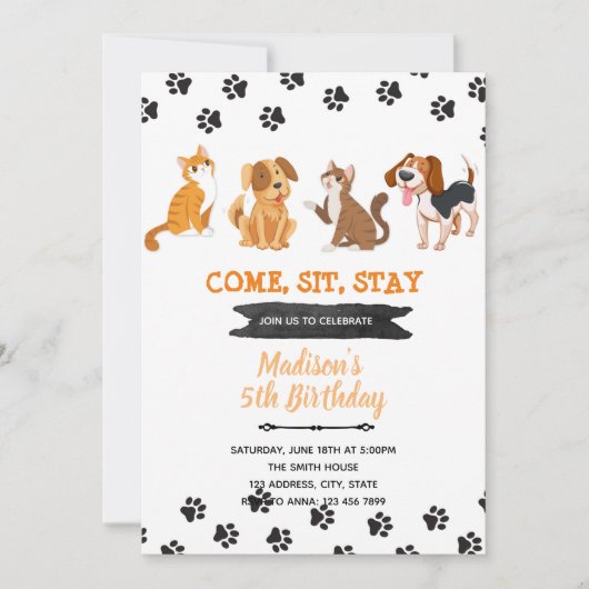 Katzen Hund Geburtstag Einladung (Vorderseite)