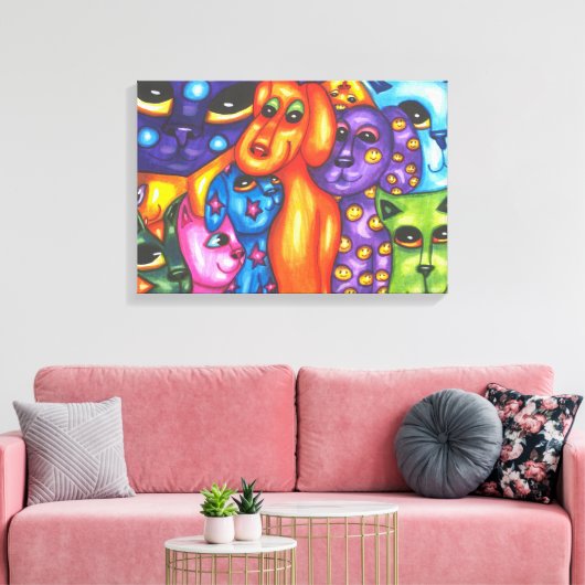Katzen & Hunde bunt Abstrakte Originalkunst Leinwanddruck (Insitu (Wohnzimmer))