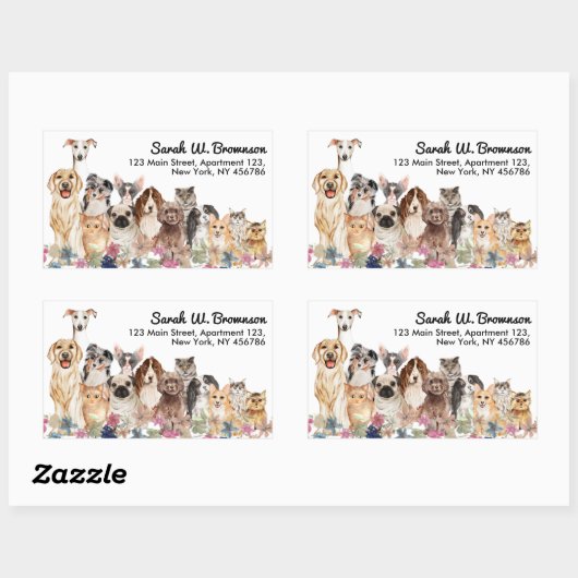 Katzen Hunde Handgezogene Haustiere Rechteckiger Aufkleber (Blatt)