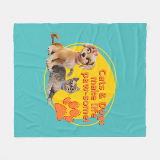 Katzen & Hunde machen das Leben zum Kinderspiel! Fleecedecke (Vorderseite (Horizontal))