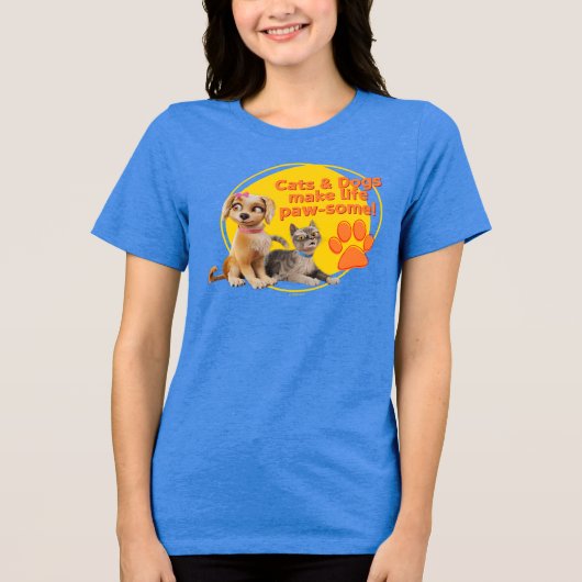 Katzen & Hunde machen das Leben zum Kinderspiel! Tri-Blend Shirt (Vorderseite)