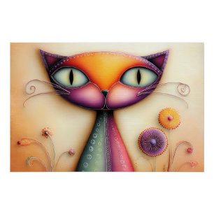 Katzen Illustration – Bunte Fantasie Katze Poster