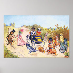 Katzen im Auto, Louis Wain Poster