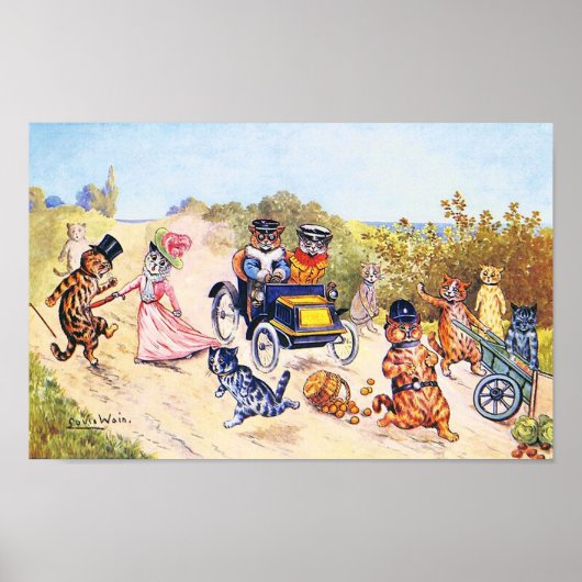 Katzen im Auto, Louis Wain Poster (Vorne)