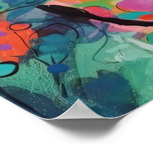 Katzen im farbenfrohen Abstrakten Dschungel Poster (Ecke)