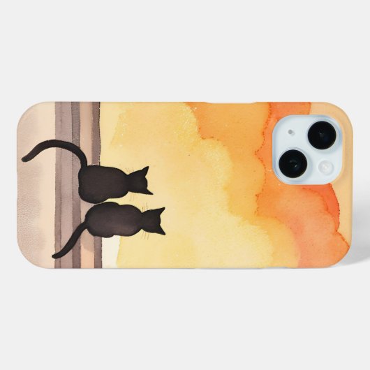 Katzen im Fenster | Sonnenuntergang Wasserfarbe Si Case-Mate iPhone Hülle (Rückseite (Horizontal))