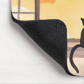 Katzen im Fenster | Sonnenuntergang Wasserfarbe Si Mousepad (Ecke)