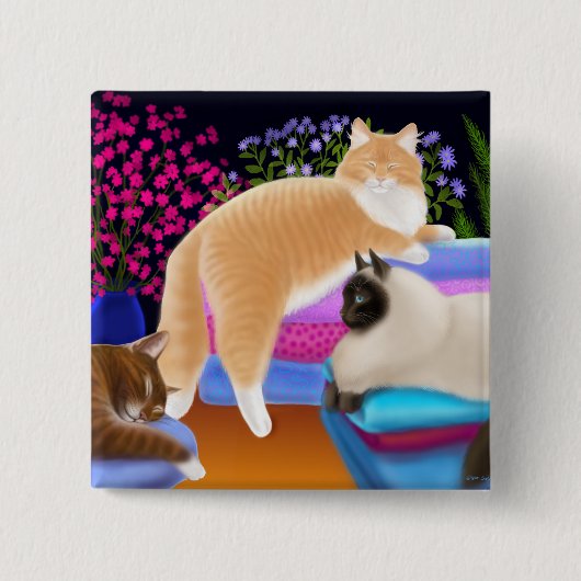 Katzen im frisch gefalteten Wäscherei-Button Button (Vorderseite)