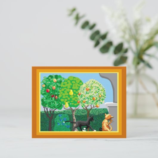 Katzen im Garten Postkarte (Stehend Vorderseite)