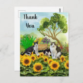 Katzen im Garten / Sonnenblume Danke Collage Postkarte (Vorne/Hinten)