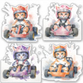 Katzen im Go-Kart Aufkleber (Vorderseite)