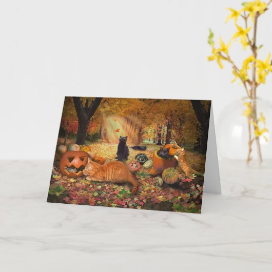 Katzen im Herbst Karte (Gelbe Blume)