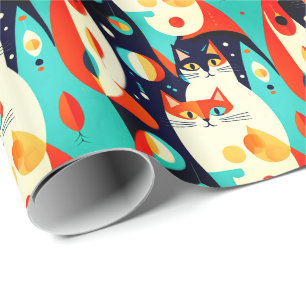 Katzen im Mid-Century-Modern-Stil auf abstraktem H Geschenkpapier