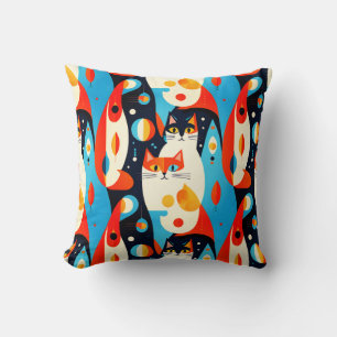 Katzen im Mid-Century-Modern-Stil auf abstraktem H Kissen