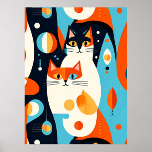 Katzen im Mid-Century-Modern-Stil auf abstraktem H Poster