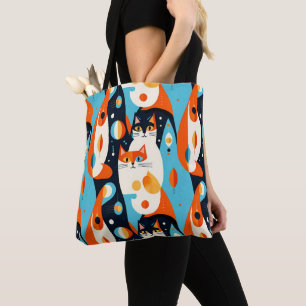 Katzen im Mid-Century-Modern-Stil auf abstraktem H Tasche