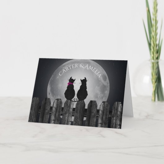 Katzen im Mondlicht mit Namen Karte (Vorderseite)
