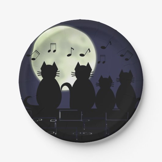 Katzen im Mondlicht. Pappteller (Vorderseite)