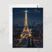 Katzen im Pariser Eiffelturm bei Nacht Postkarte (Vorne/Hinten)