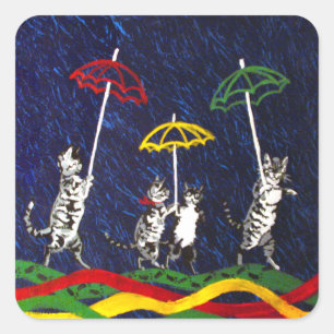 Katzen im Regen Quadratischer Aufkleber