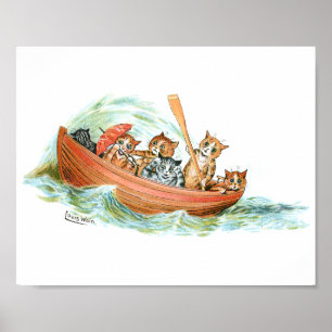Katzen im Ruderboot Poster