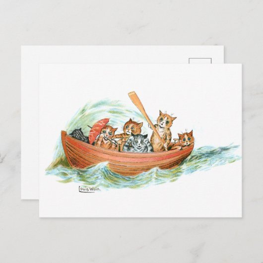 Katzen im Ruderboot Postkarte (Vorne/Hinten)