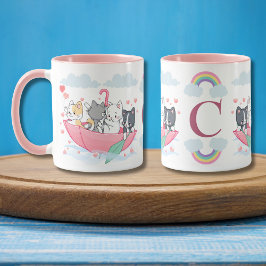 Katzen im Schirmboot mit Herz-Monogramm Tasse