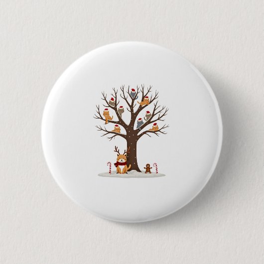 Katzen im Schnee Baum Winter Weihnachten Santa Hut Button (Vorderseite)