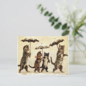 Katzen im Schnee mit Regenschirmen Postkarte (Stehend Vorderseite)