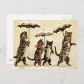 Katzen im Schnee mit Regenschirmen Postkarte (Vorne/Hinten)