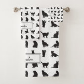 Katzen im Schwarzen Silhouette Muster mit Vorname Badhandtuch Set (Insitu)