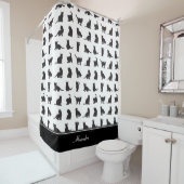 Katzen im Schwarzen Silhouette Muster mit Vorname Duschvorhang (Beispiel)
