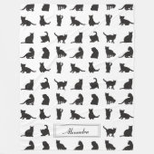 Katzen im Schwarzen Silhouette Muster mit Vorname Fleecedecke (Vorderseite)