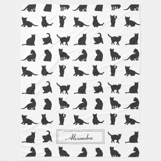 Katzen im Schwarzen Silhouette Muster mit Vorname Fleecedecke (Vorderseite)
