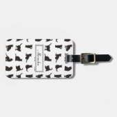 Katzen im Schwarzen Silhouette Muster mit Vorname Gepäckanhänger (Vorderseite horizontal)