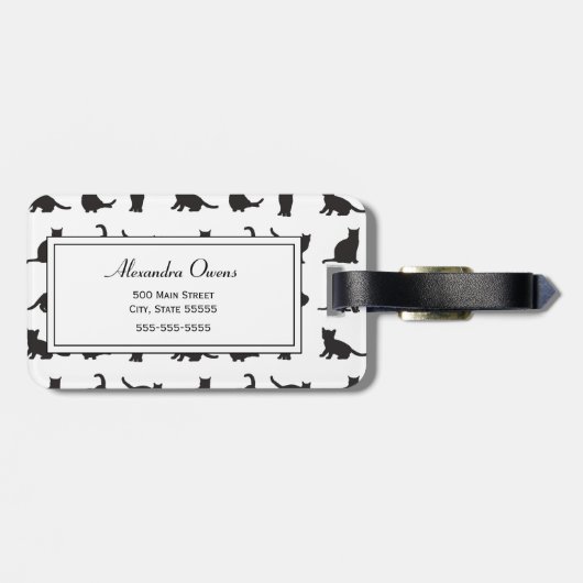Katzen im Schwarzen Silhouette Muster mit Vorname Gepäckanhänger (Rückseite horizontal)