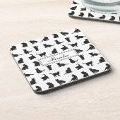 Katzen im Schwarzen Silhouette Muster mit Vorname Getränkeuntersetzer (Linke Seite)