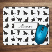 Katzen im Schwarzen Silhouette Muster mit Vorname Mousepad