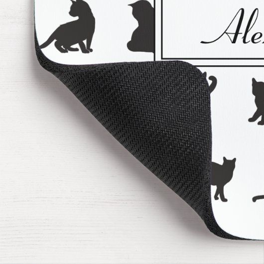 Katzen im Schwarzen Silhouette Muster mit Vorname Mousepad (Ecke)